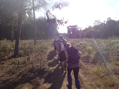 The crew starting out at the beginning of the Rongai Route through farmland and planted forests with lots of dust soon to be kicked up.