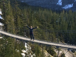 Brande on suspension bridge at Sea to Sky Gondola near Whistler, British Columbia